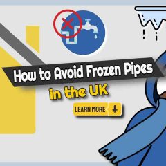 Image text: "How to avoid frozen pipes UK".